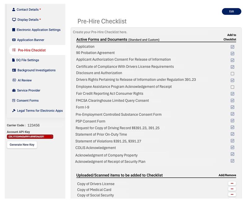 Driver Pre-hire Checklist